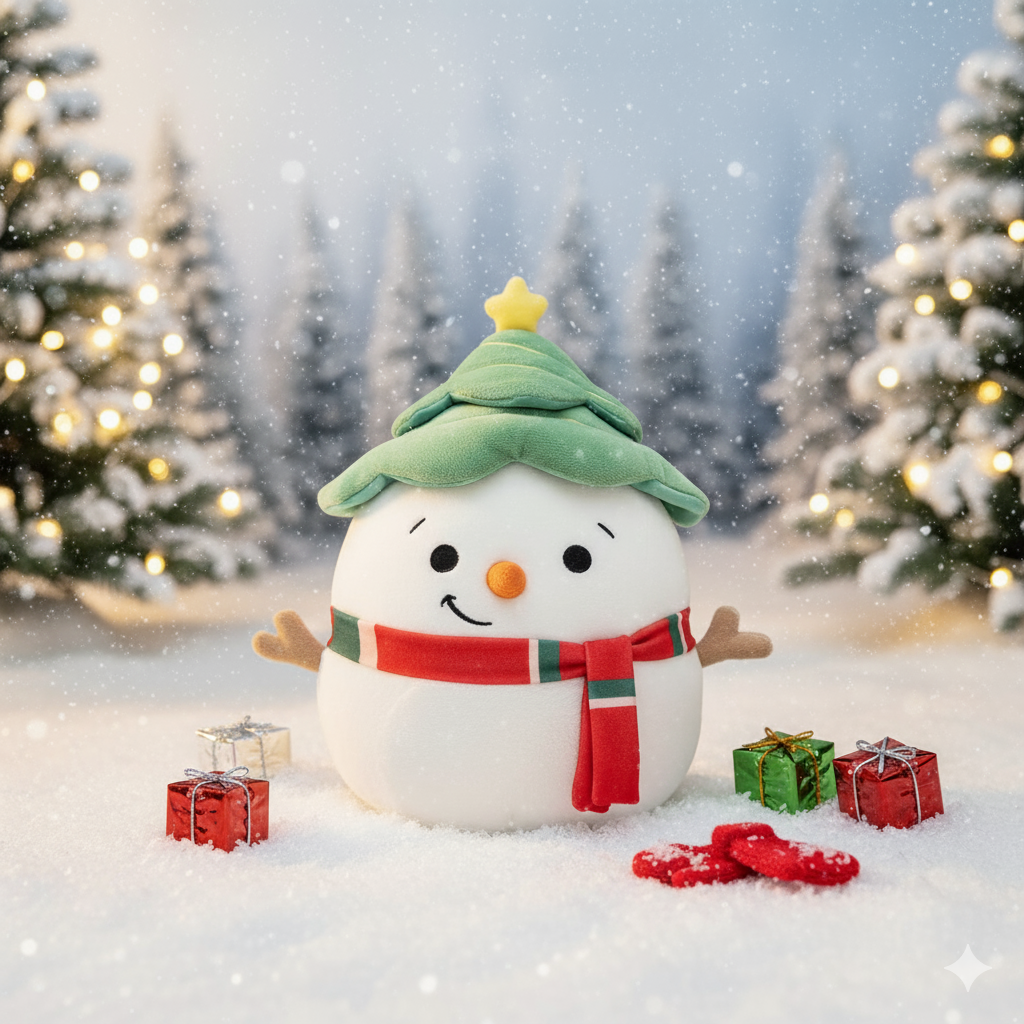Christmas Snowman Noel Plush Toy with Tree Hat and Scarf 12in