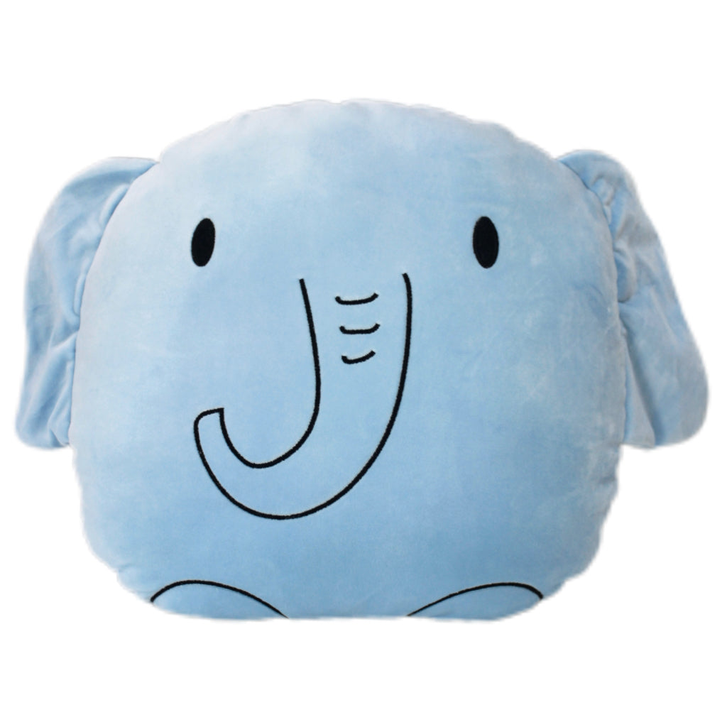 Elephant Plush Smiling Face Pillow, 15 x 14 inches, Light Blue