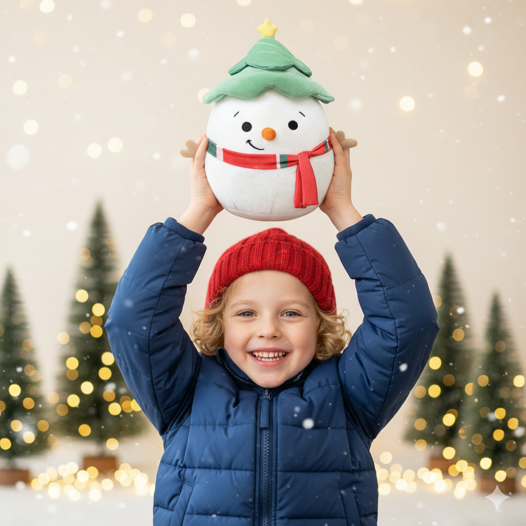 Christmas Snowman Noel Plush Toy with Tree Hat and Scarf 12in