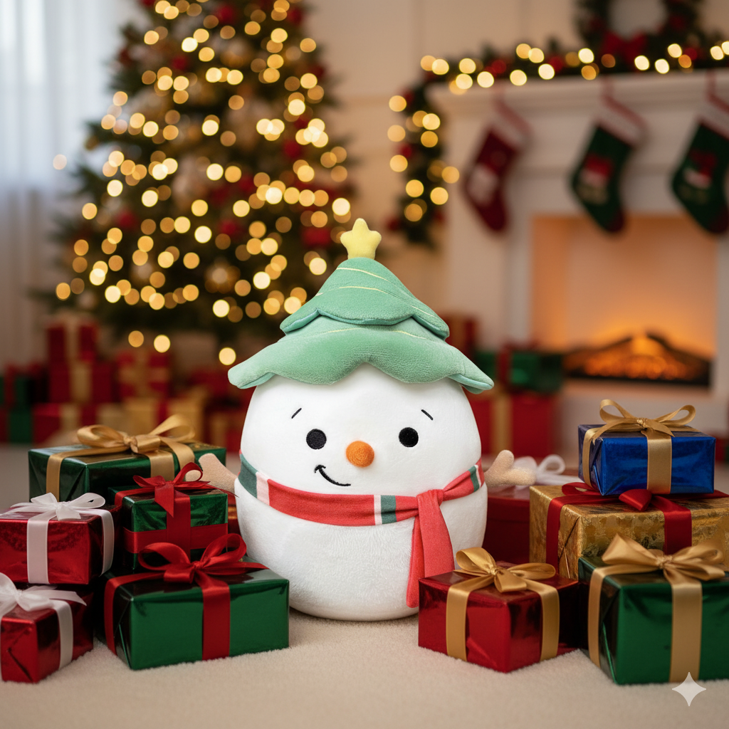 Christmas Snowman Noel Plush Toy with Tree Hat and Scarf 12in