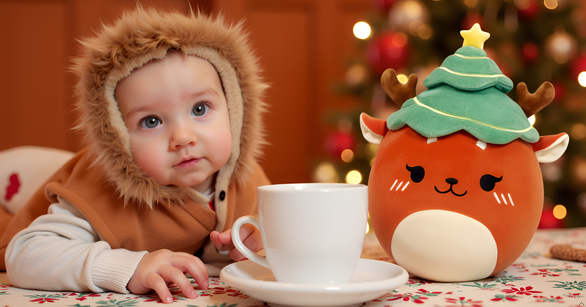 12“ Reindeer Merry Plush with Christmas Tree Hat
